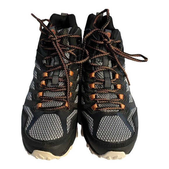 Merrell Boots Men 8 Moab FST Mid Dry Waterproof Hiking Black Leather Vibram Sole - Picture 3 of 7